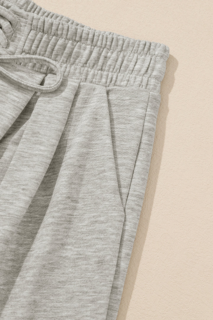 Gray Tied Elastic High Waist Pleated Detail Solid Sweatpants