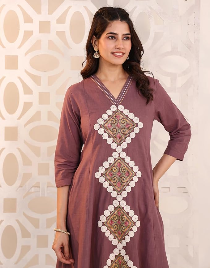Women’s Mauve Embroidered Kurta Set with Palazzo Pants