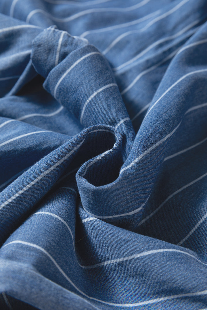 Blue Stripe Chambray Wide Leg Tied Elastic Waist Trousers