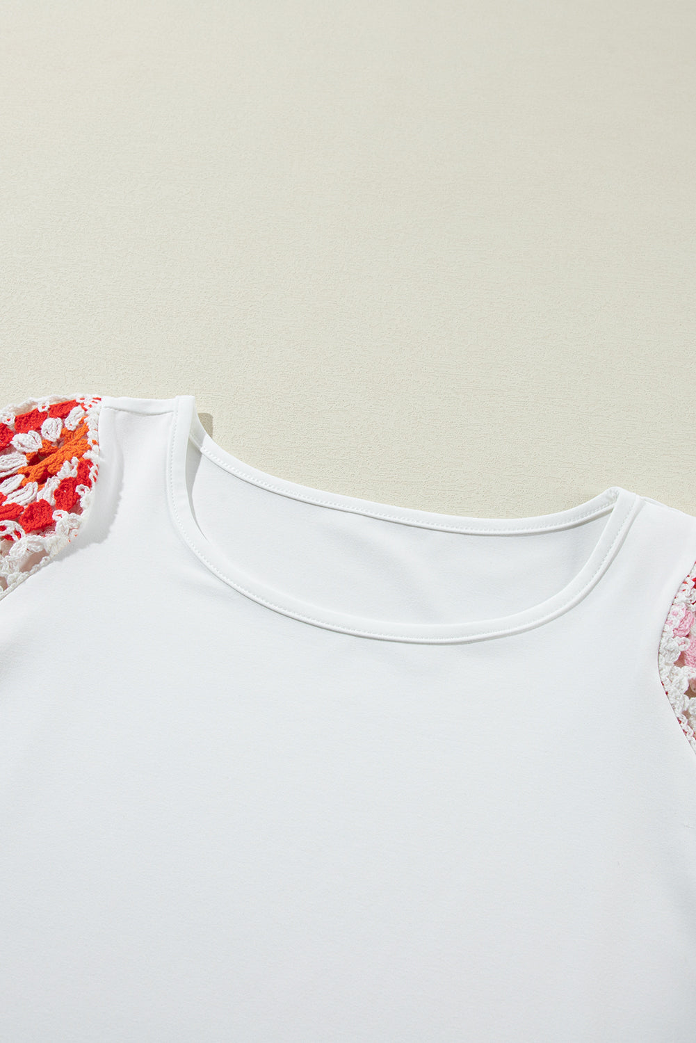 White Floral Crochet Short Sleeve Top | Women