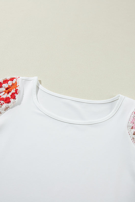 White Floral Crochet Short Sleeve Top | Women