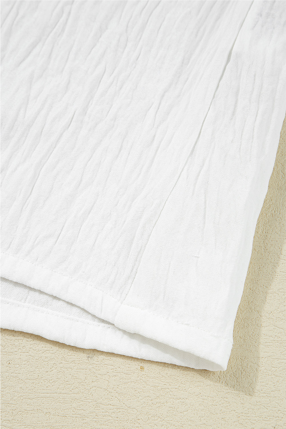 White Drawstring Lace Detail Puff Sleeve Split Neck Spring Fall Blouse