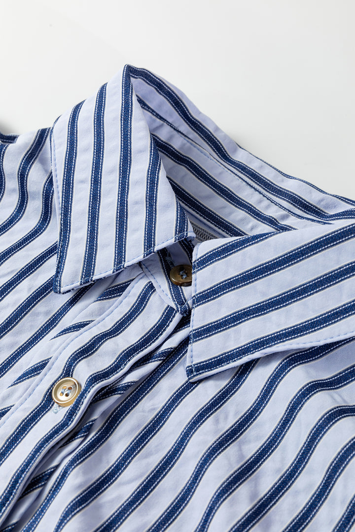 Blue Stripe Button Down Long Sleeve Loose Shirt