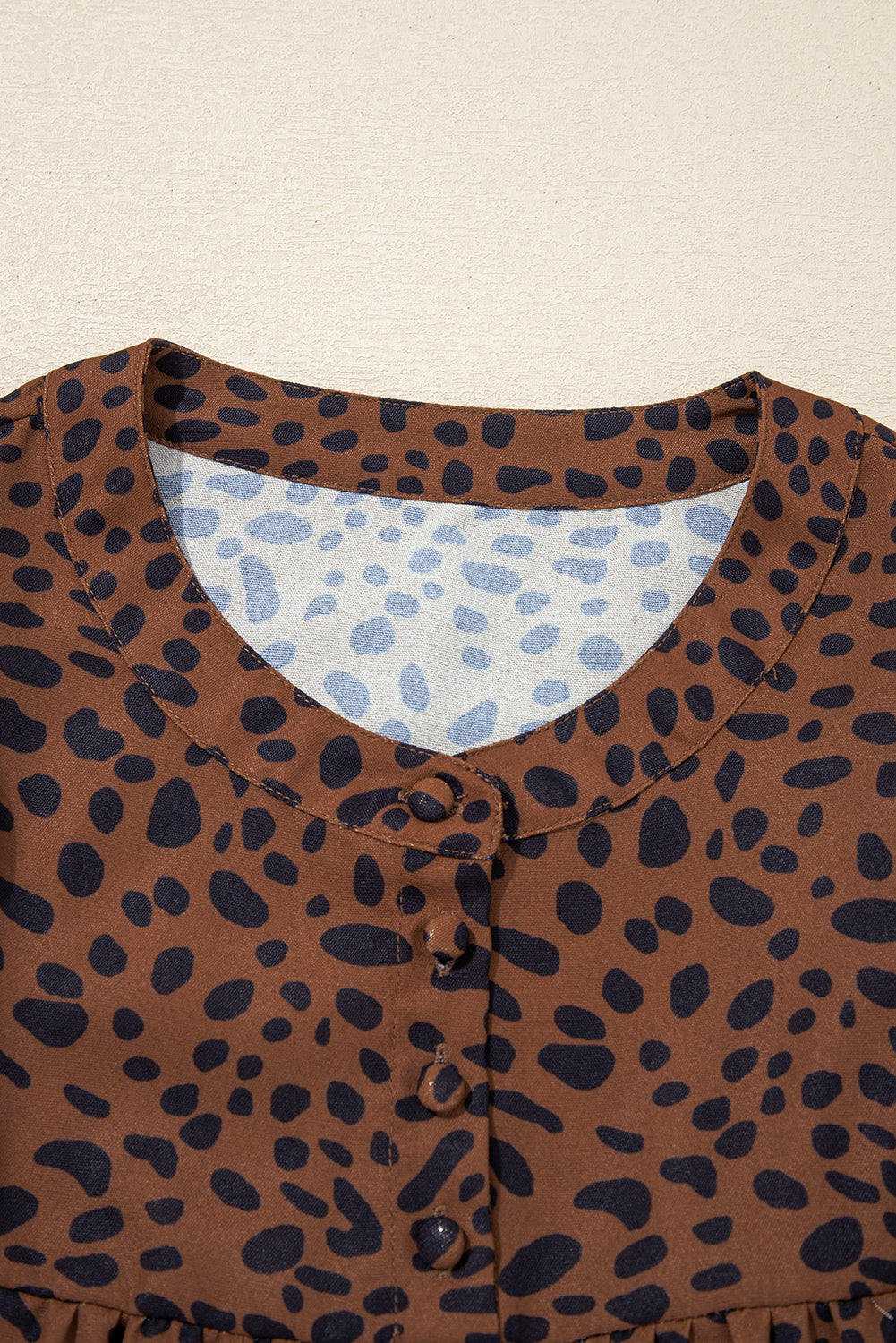 Brown Leopard Print Ruffled Puff Sleeve Blouse