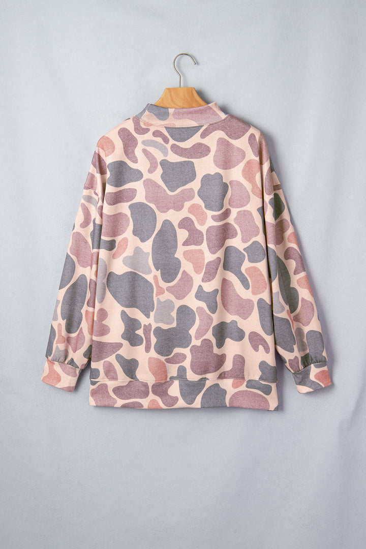 Multicolour Camo Print Howdy Western Style Baggy Pullover Sweatshirt