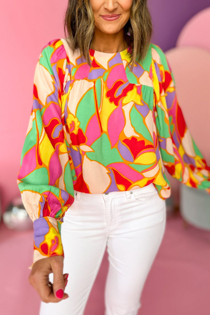 Yellow Abstract Print Puff Sleeve Blouse | Women