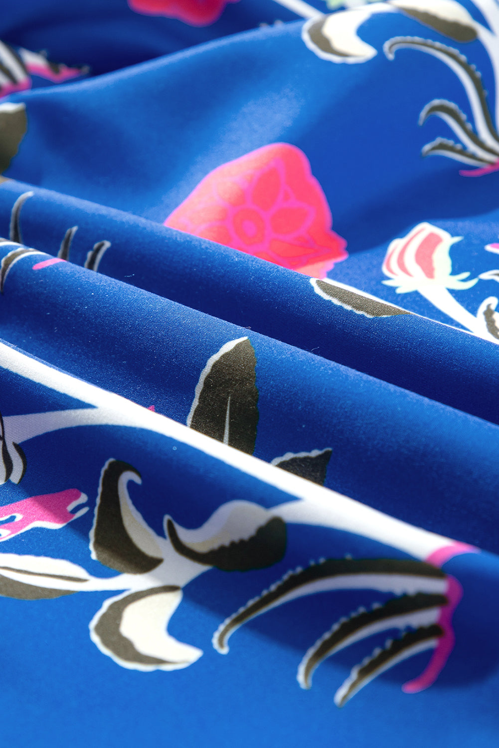 Sky Blue Floral Puff Short Sleeve V Neck High Waist Maxi Dress