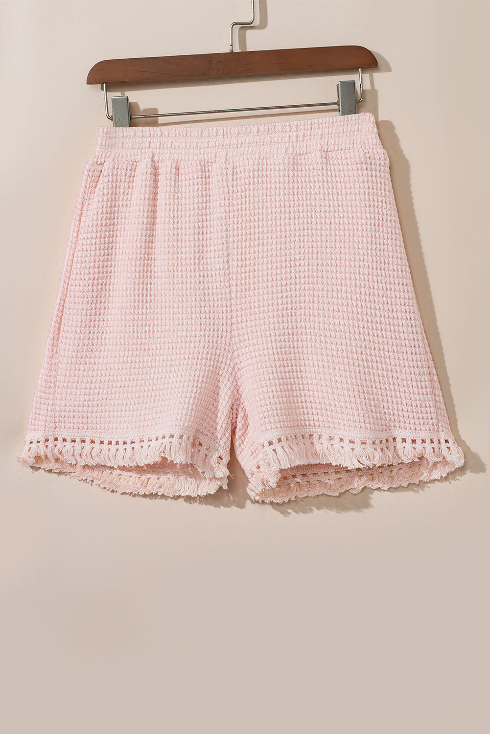 Pink Fringe Trim Textured Short Two Piece Set | Women