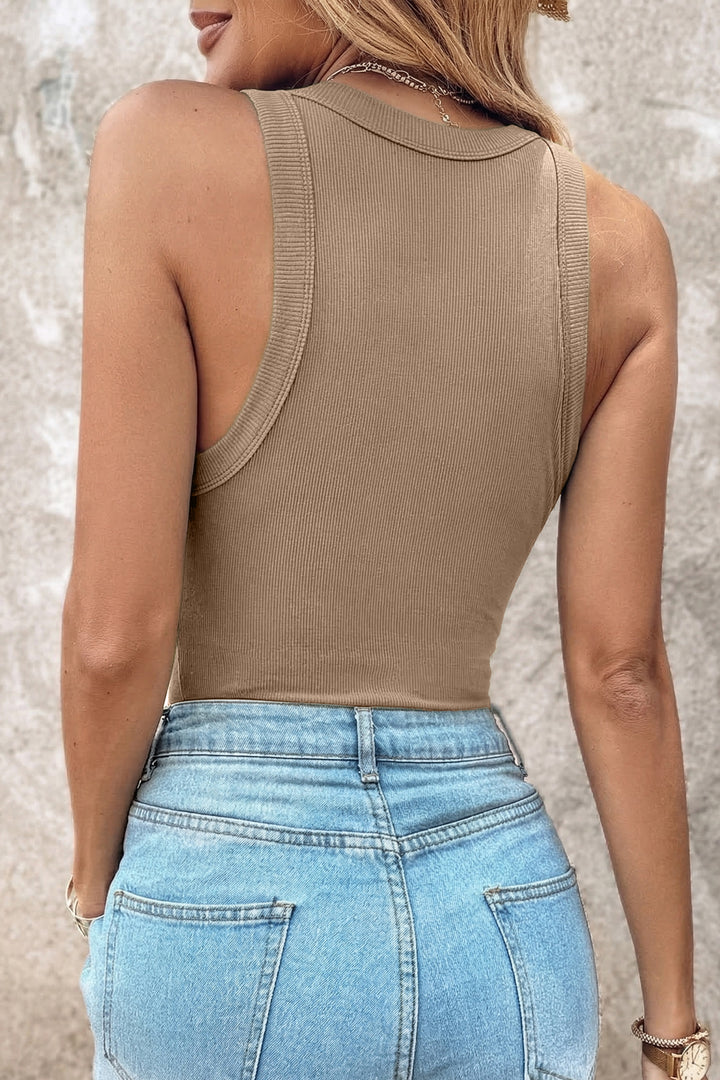 Black Slim Ribbed Padded Tank Top