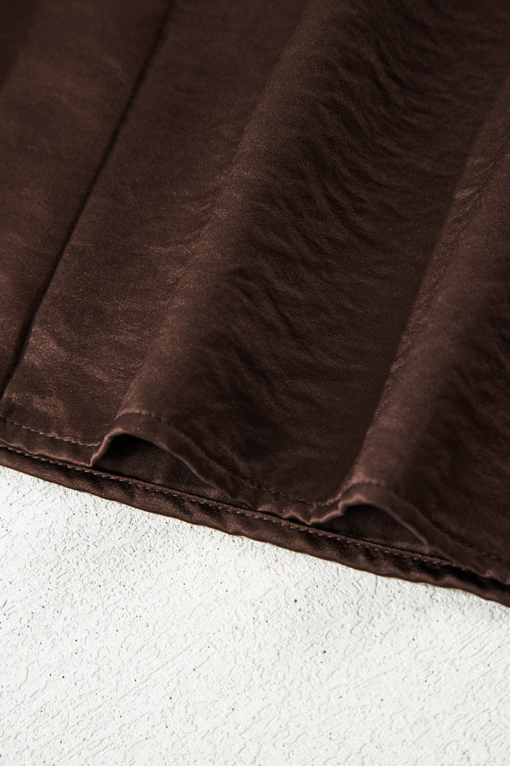 Dark Brown Braided V Neck Long Sleeve Loose Top and Drawstring High Waist Pants 2pcs Outfit