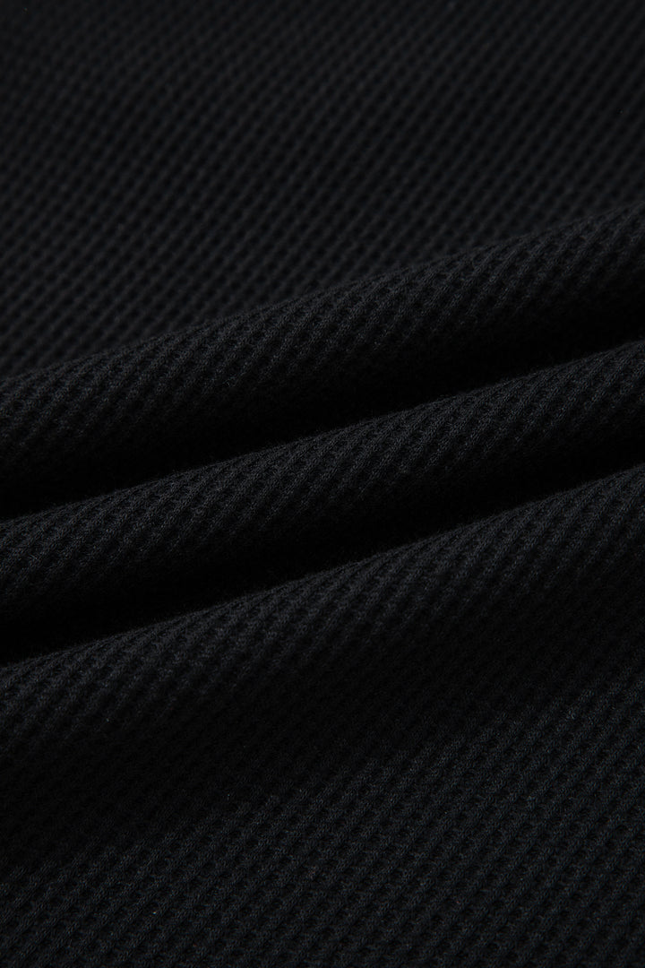 Black Plus Size Textured Contrast Denim Patchwork Button Polo Tee