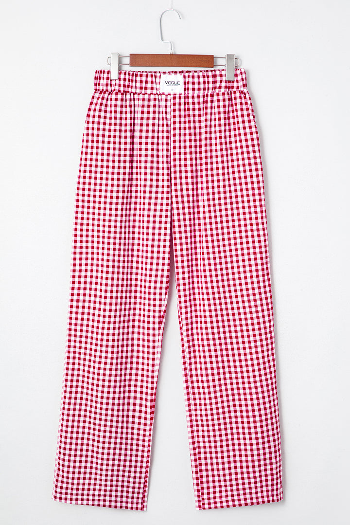 Fiery Red Plaid Casual Loose Trousers