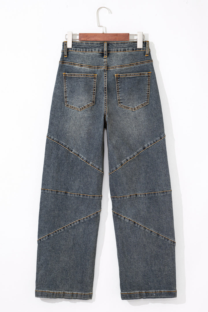 Sail Blue Exposed Stitching Loose Straight High Waist Barrel Jeans