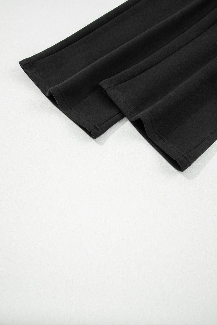 Black Fleece Lined Leopard Drawstring Elastic Waist Solid Pants