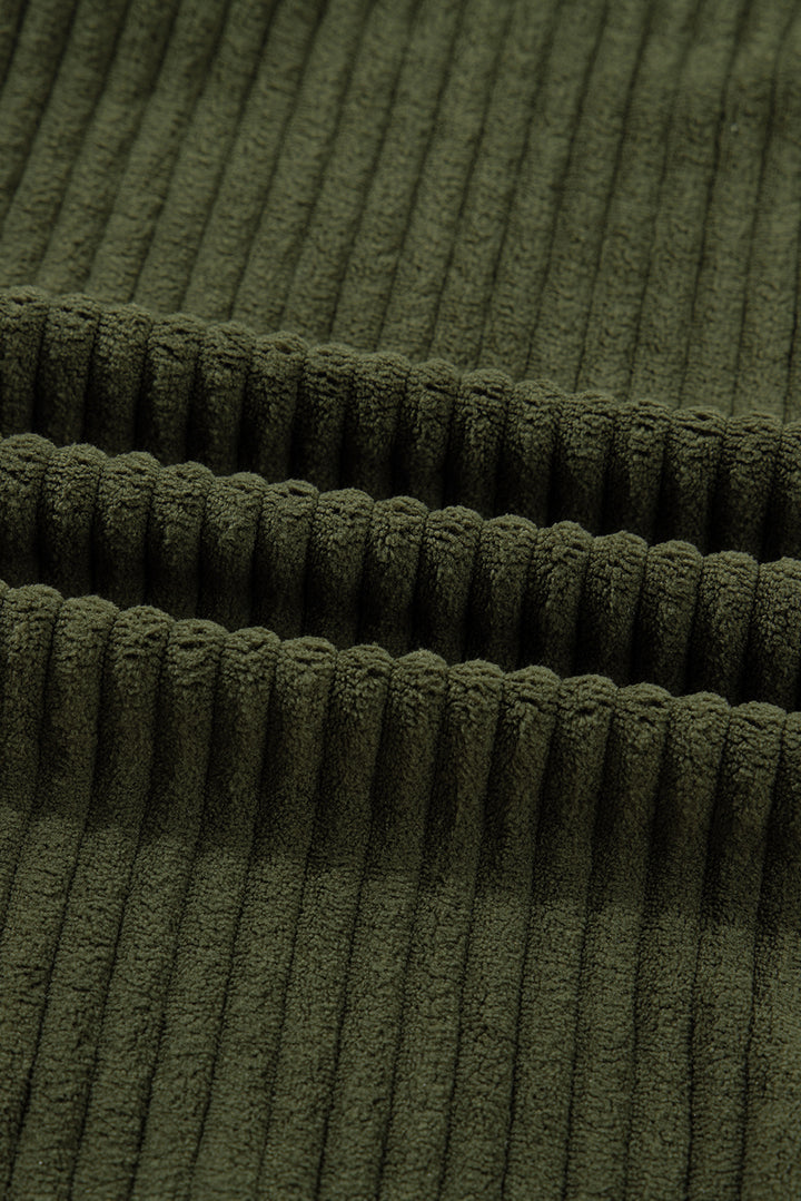 Jungle Green Ribbed Fleece Plaid Print Patchwork Button Up Jacket