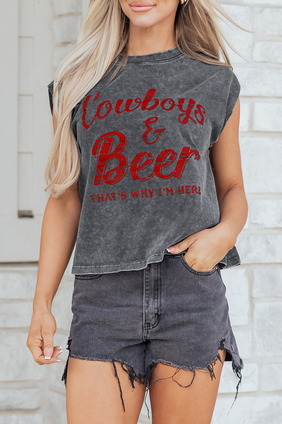 Sleet Cowboy &amp; Beer Western Graphic Mineral Wash Tank Top