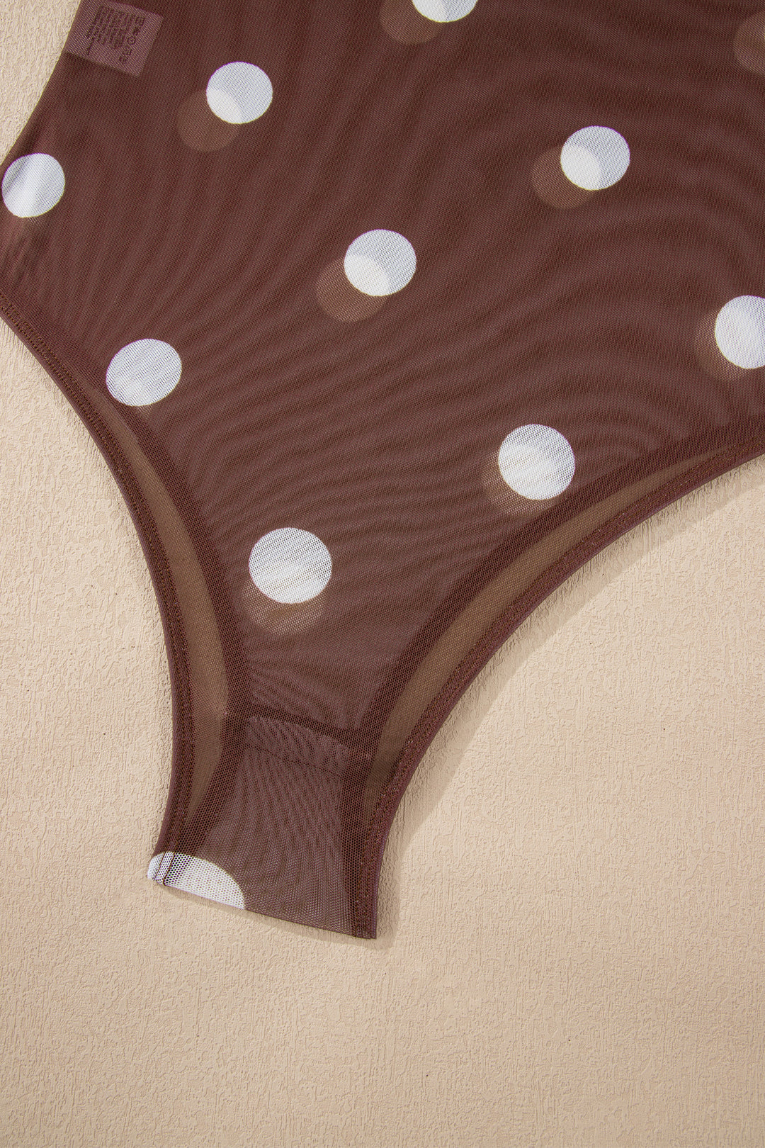 Brown Vintage Polka Dot Print Mesh Long Sleeve Bodysuit