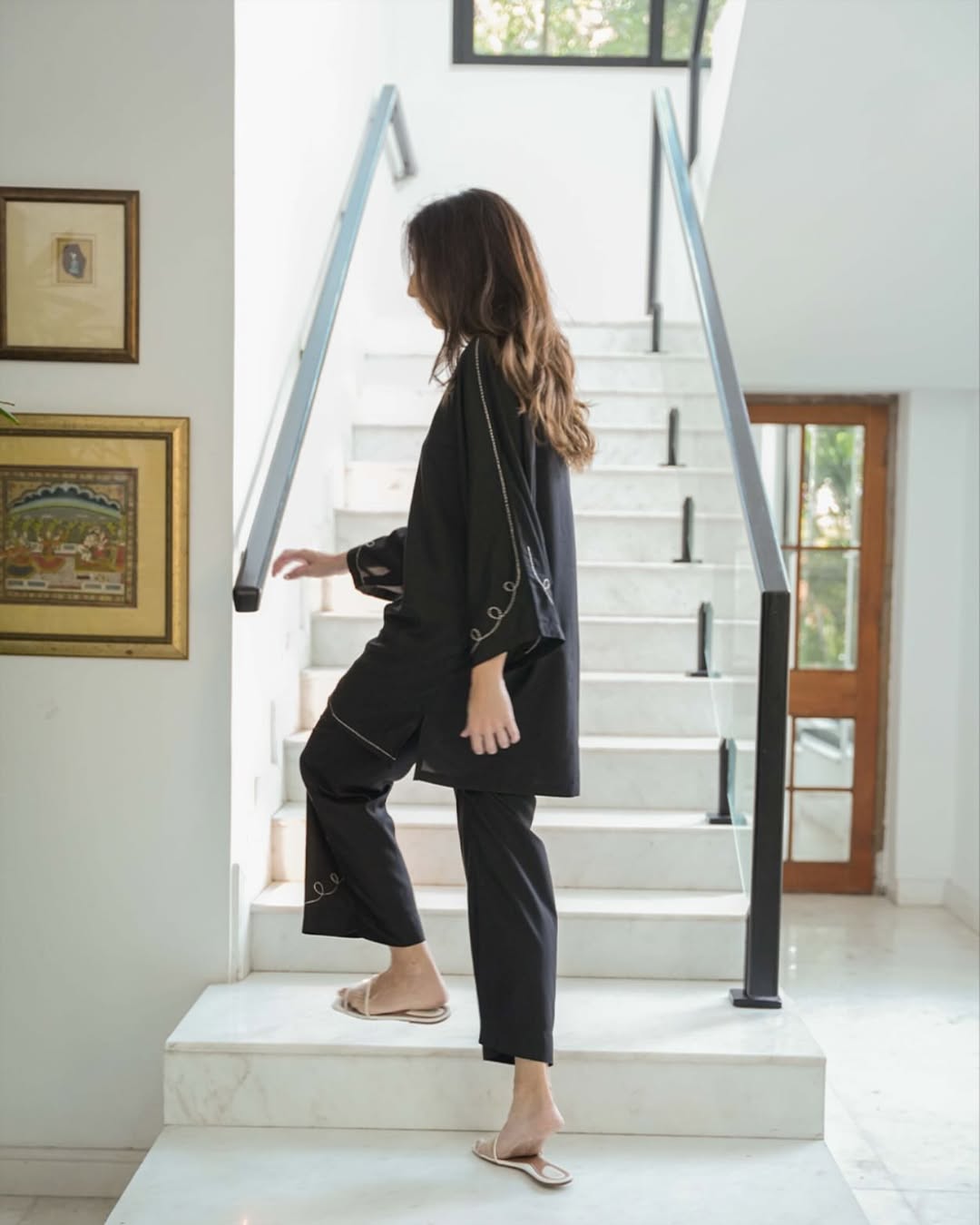 Embroidery Black Italian Cotton Viscose Blend Co-Ord Set