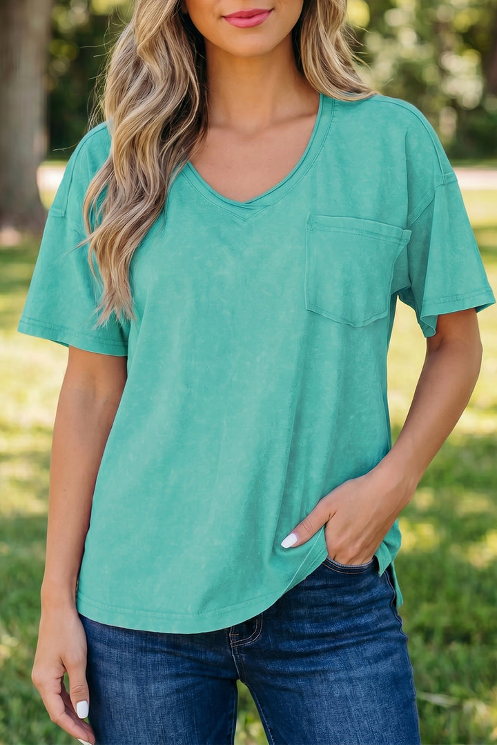 Blue Cotton Mineral Wash T Shirt