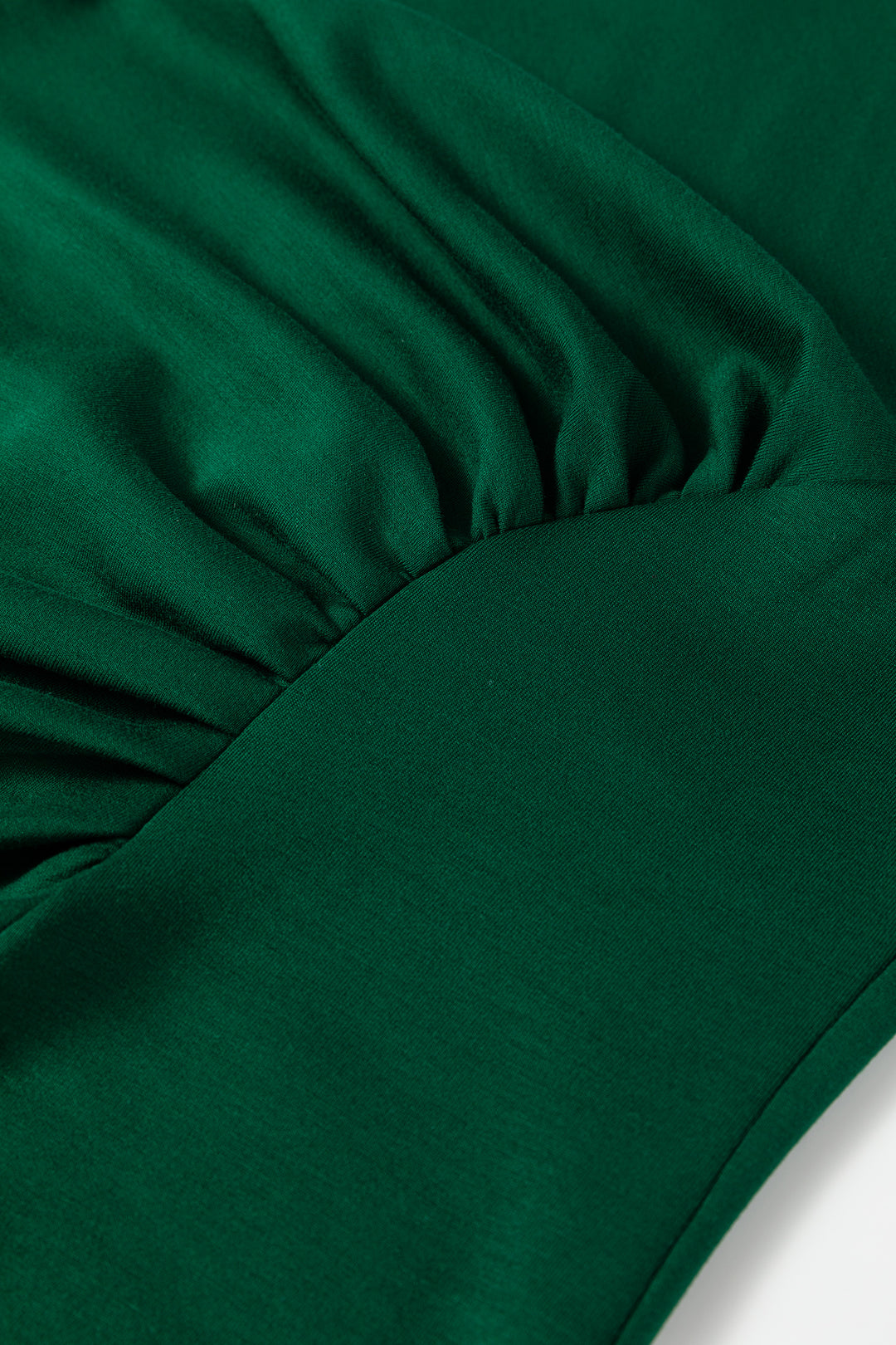 Blackish Green Solid Color Round Neck Ruched Detail Sleeveless Mini Dress