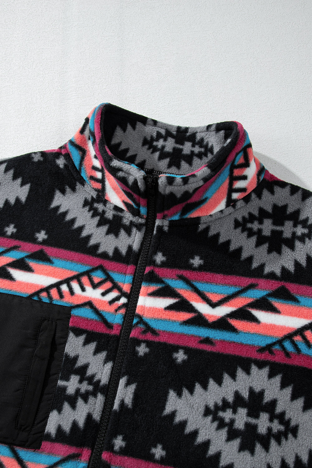 Premium Black Aztec Printed Zip Up Collar Jacket