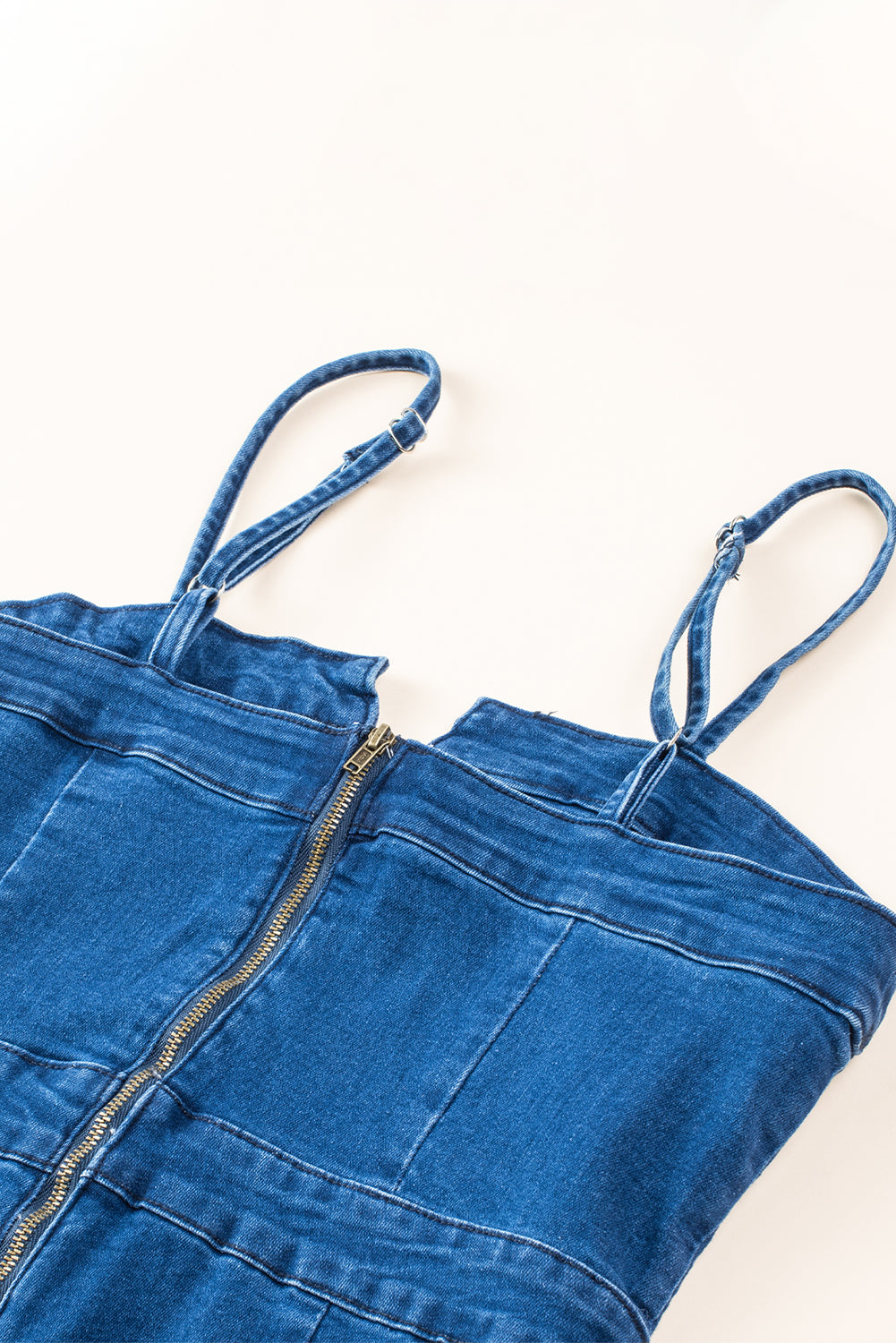 Blue Spaghetti Straps Notch V Denim Jumpsuit | Women