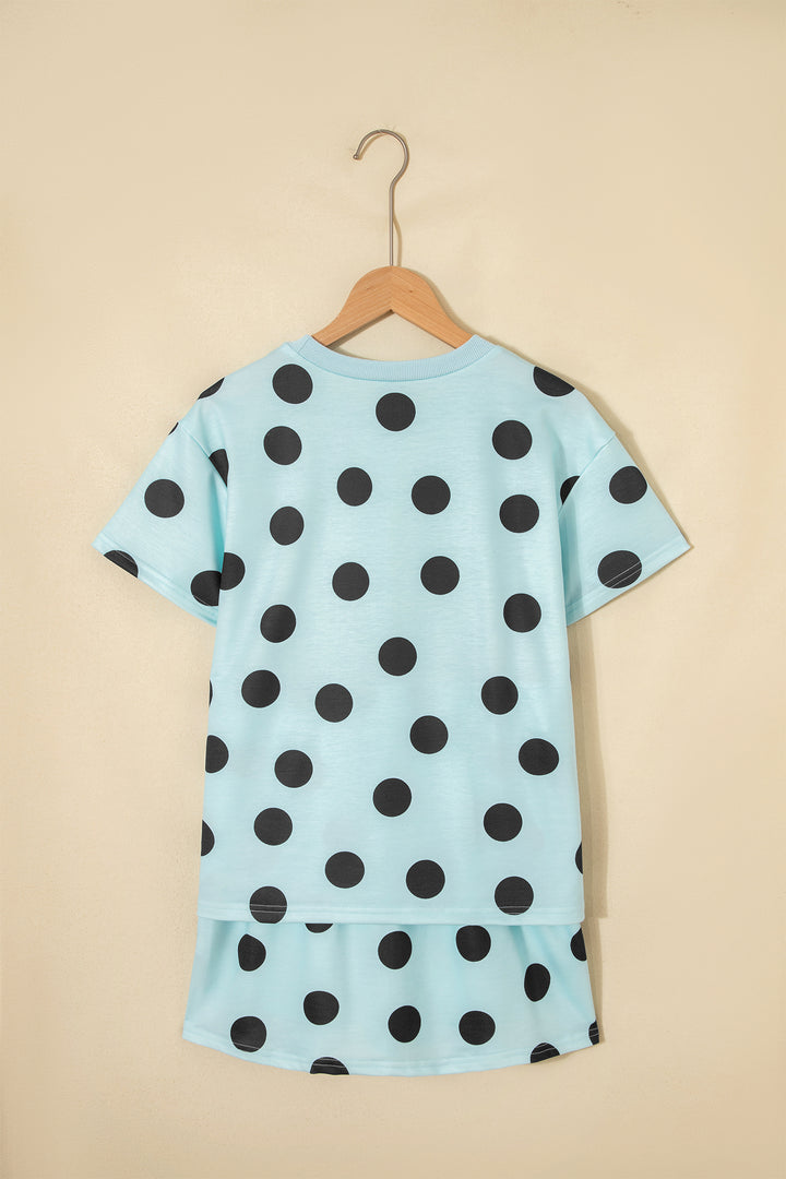 Pink Polka Dot Short Sleeve Top Casual Skort 2pcs Outfit