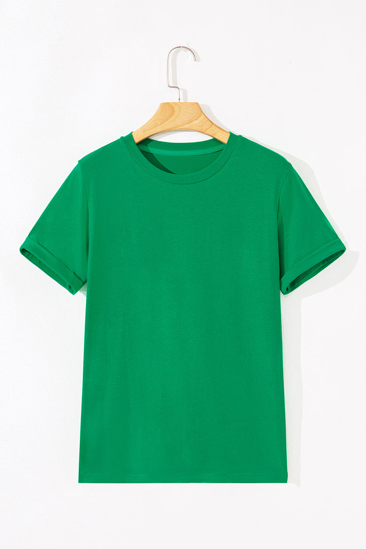 Tillandsia Purple Casual Plain Crew Neck Tee