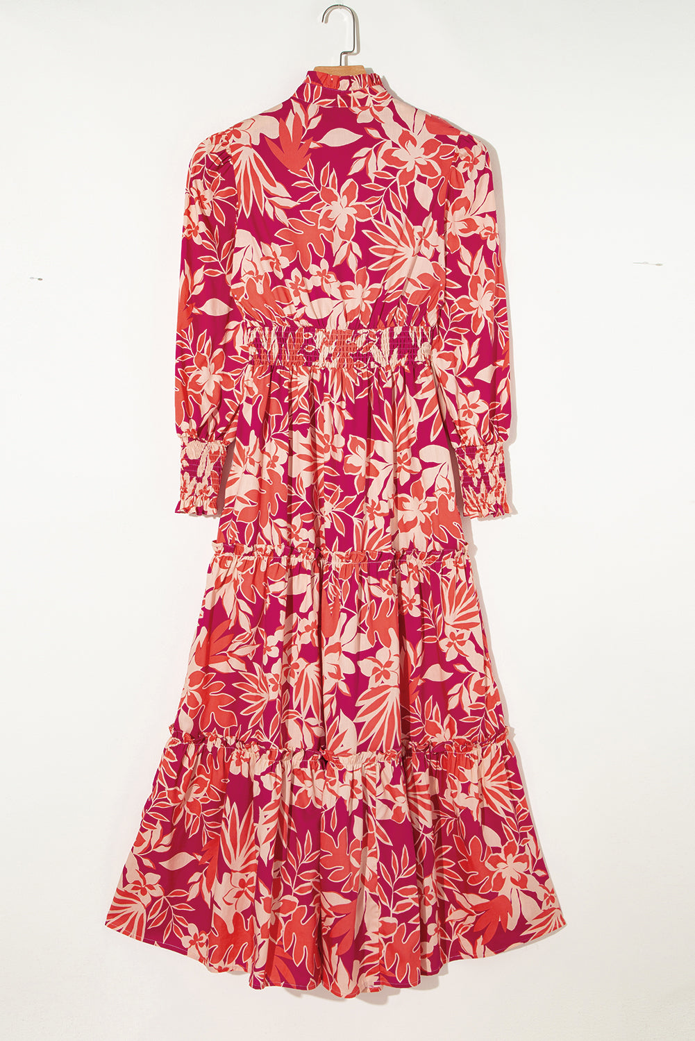 Rose Floral Print Buttoned Smocked High  | WomenWaist Maxi Dress