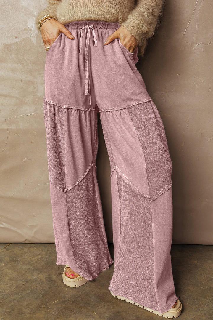 Careys Mineral Wash Tiered Wide Leg Patchwork Drawstring Pants