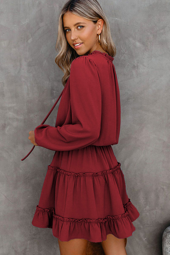 V Neck Long Sleeve Ruffle Tiered Mini Dress | Women