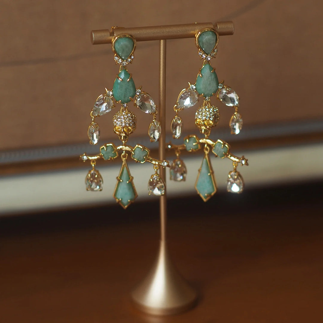 Vintage European and American Style Amazonite Retro Heavy Craftsmanship Skull Designer Alexis Bittar Earrings