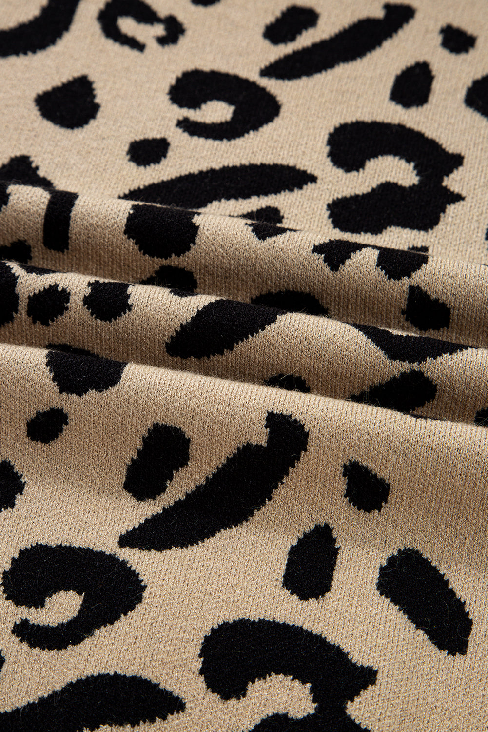 Brown Leopard Pattern Lace Ribbed Detail Button Cuffed Sweater