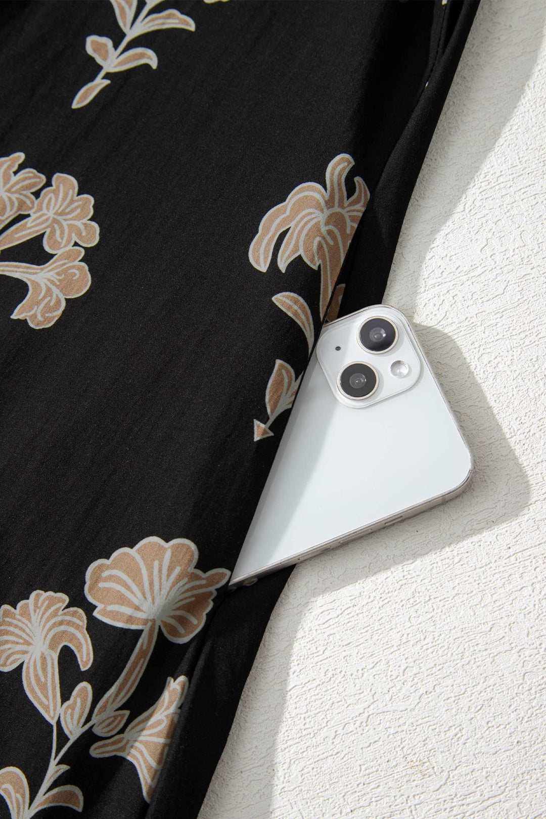 Black Floral Print Frilled Collar Short Puff Sleeve Maxi Dress