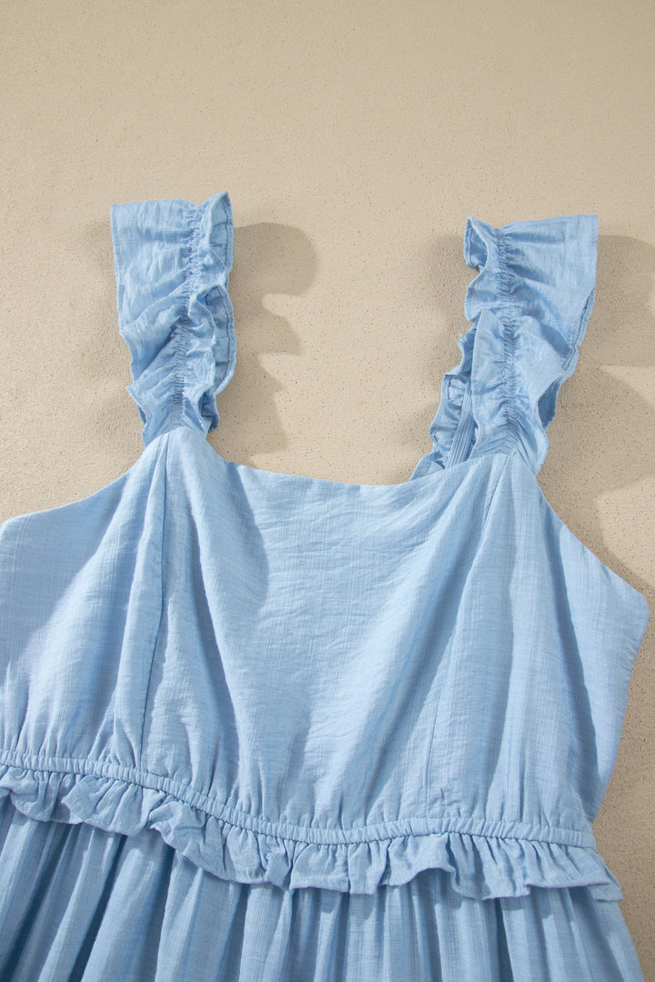 Bonbon Solid Color Ruffle Trim High Waist Sleeveless Maxi Dress