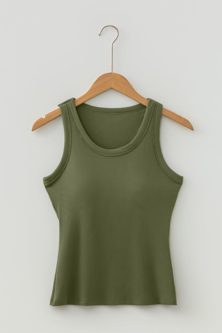 Black Slim Ribbed Padded Tank Top