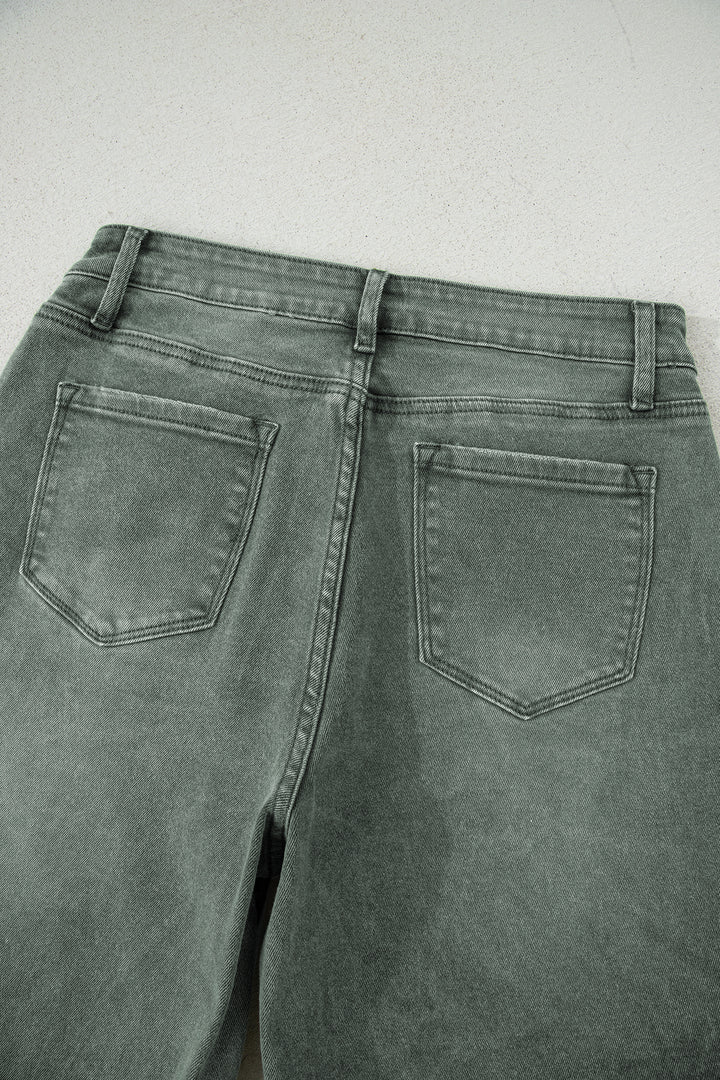 Four Leaf Clover Slight Distressed Raw Edge Wide Leg Jeans