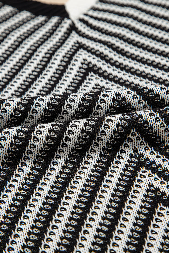 Black Contrast Chevron Knit V Neck Sweater Vest