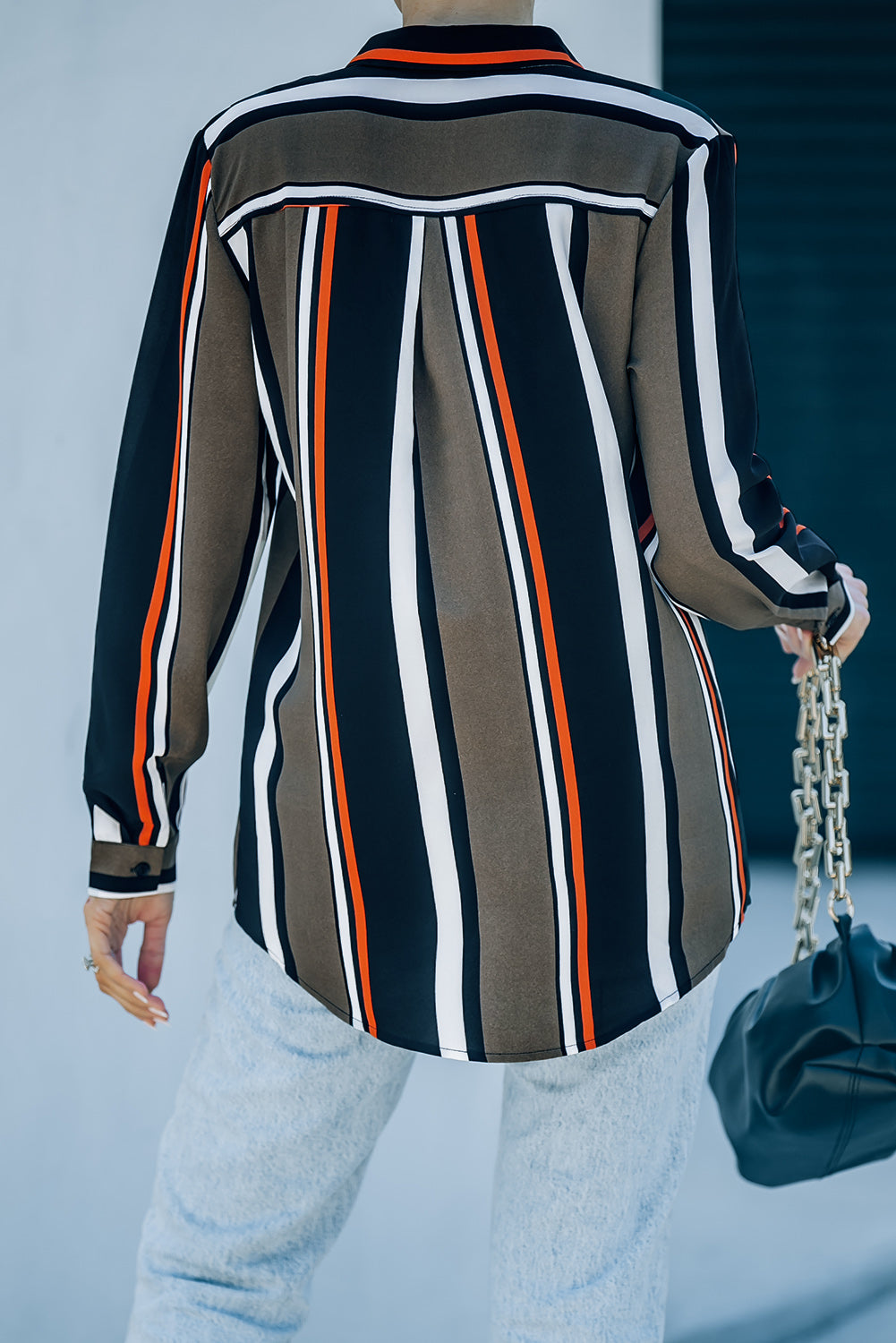 Black Brown Striped Modern Women Shirt