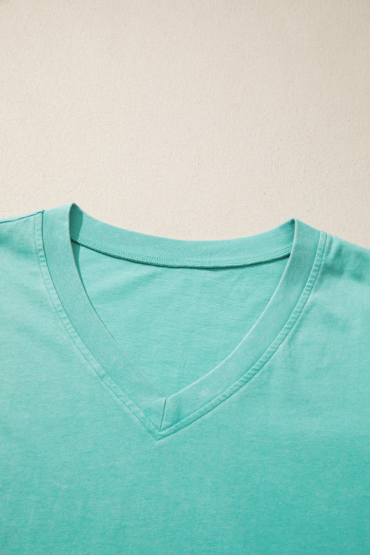 Mint Green Mineral Wash V Neck Tee Matching Skort Set
