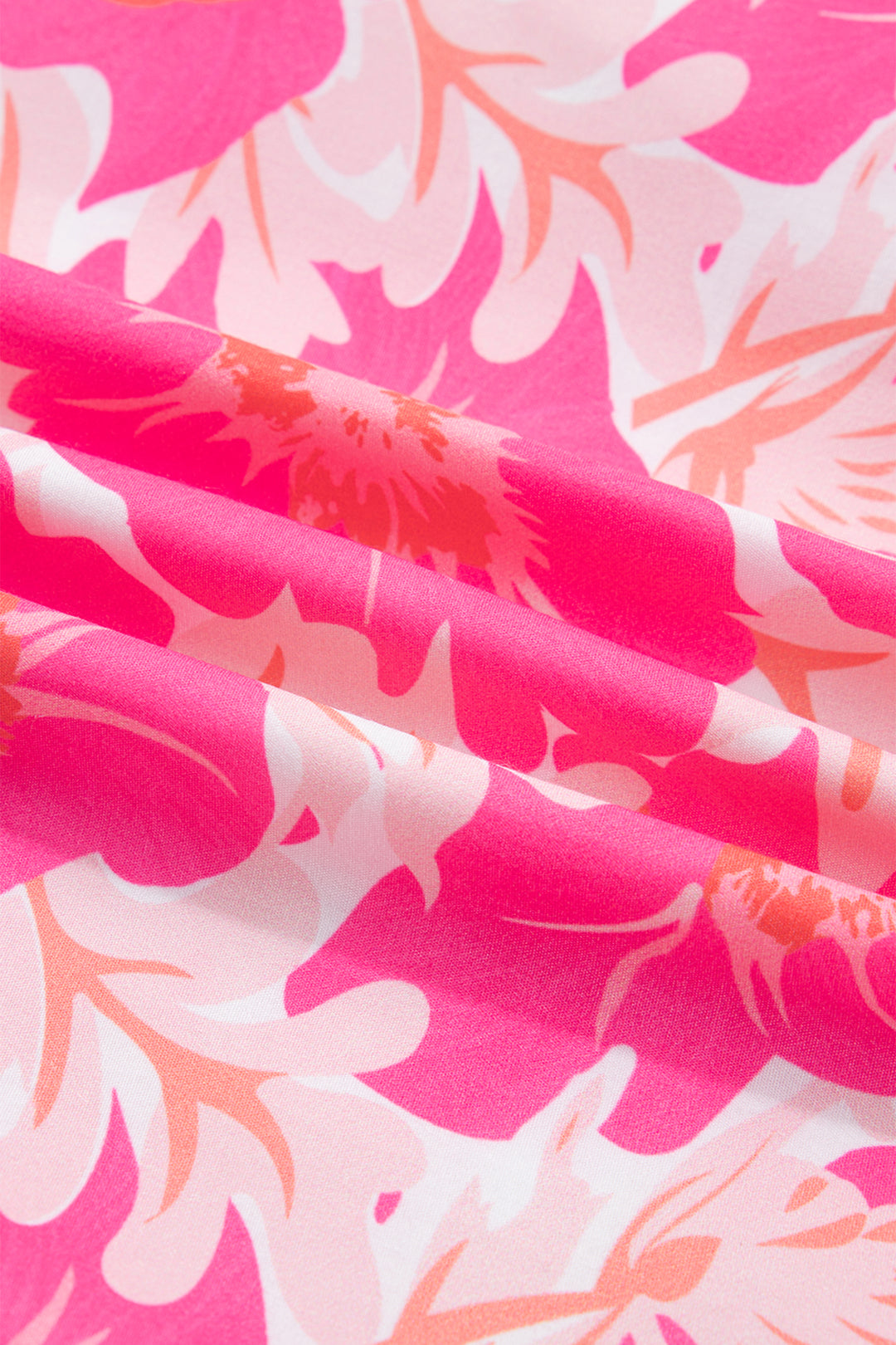 Pink Short Bubble Sleeve Summer Floral Blouse