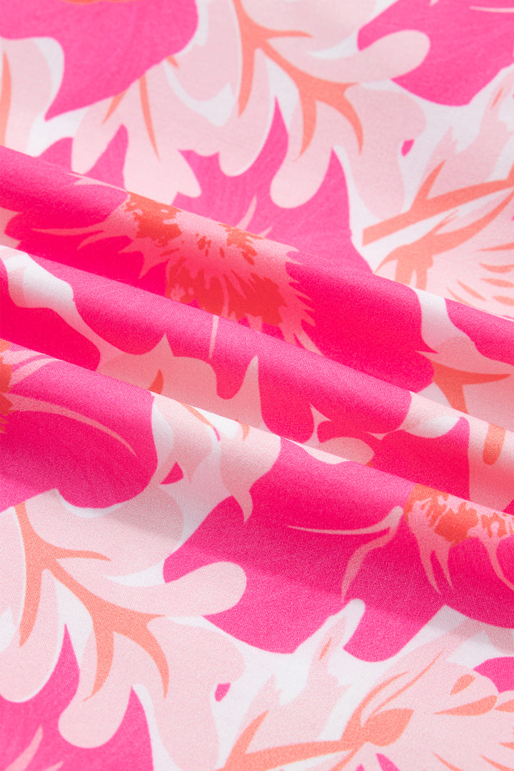 Pink Short Bubble Sleeve Summer Floral Blouse