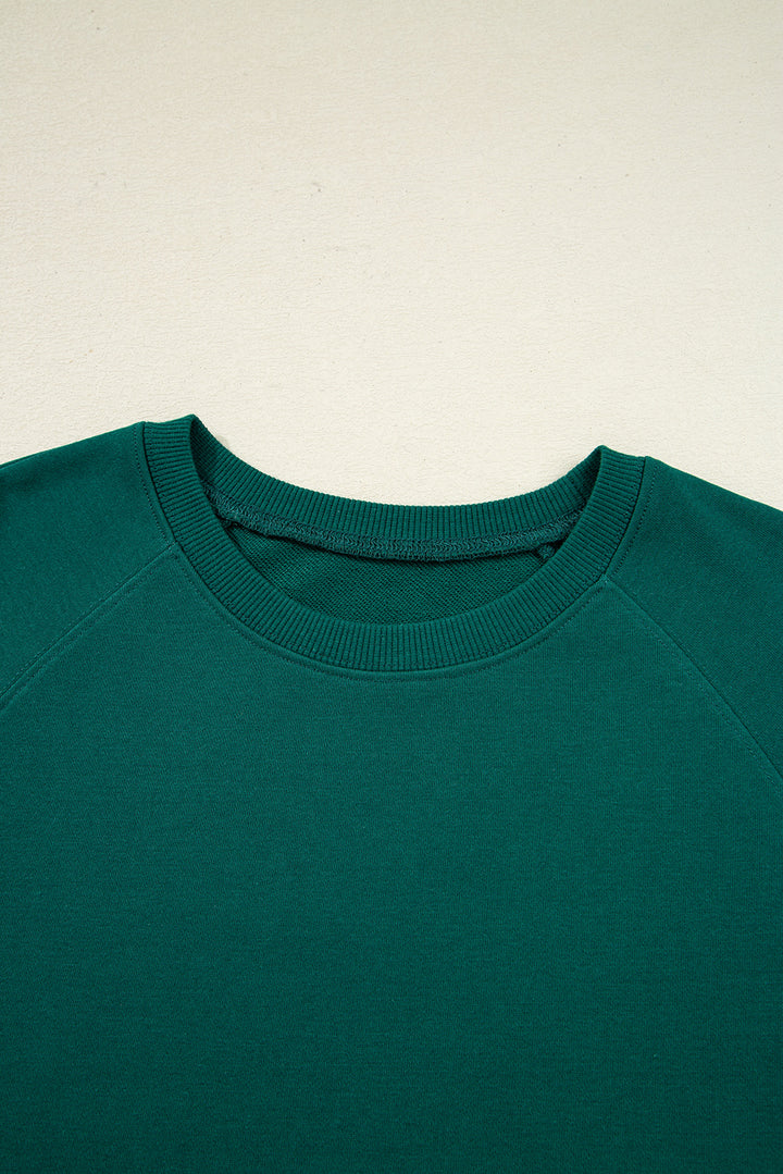 Sea Green Solid Color Pullover Top Varsity Stripe Detail Loose Drawstring Pants Set