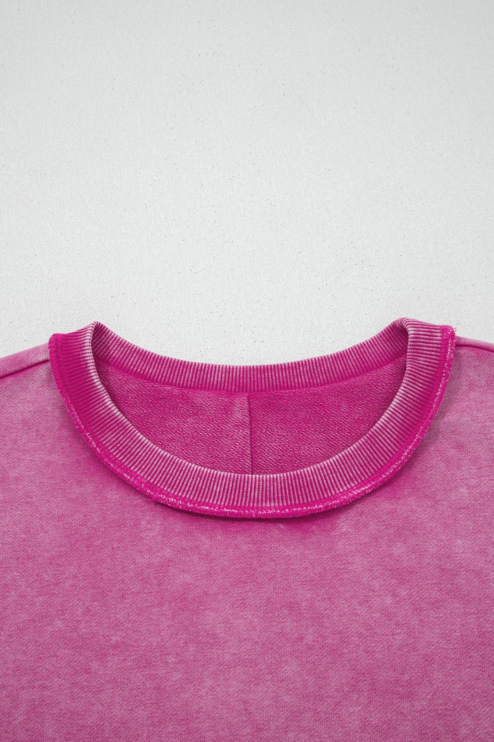 Rose Red Mineral Wash Exposed Seam Side Slit Sweatshirt