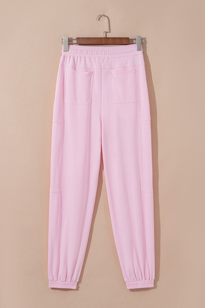 Light Pink Drawstring Elastic Waistband Solid Color Jogger Pants
