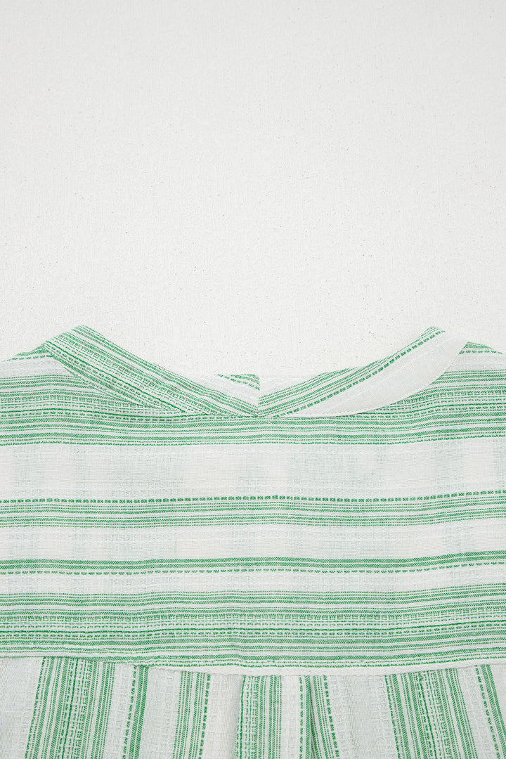 Green Breathable Gauze Half Button Short Sleeve Casual Blouse