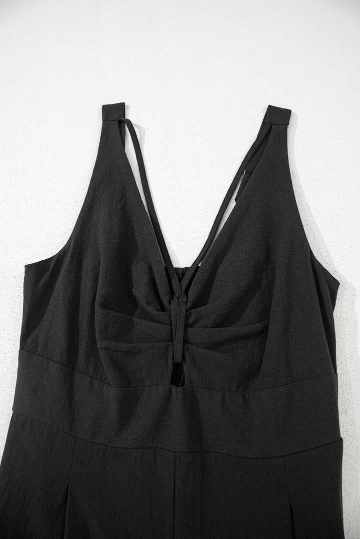 Black Front Cut Out Smocked Back Sleeveless Wide Leg Jumpsuit