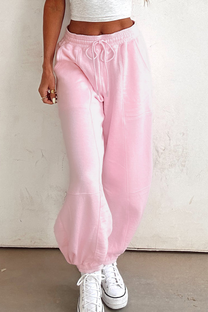 Light Pink Drawstring Elastic Waistband Solid Color Jogger Pants