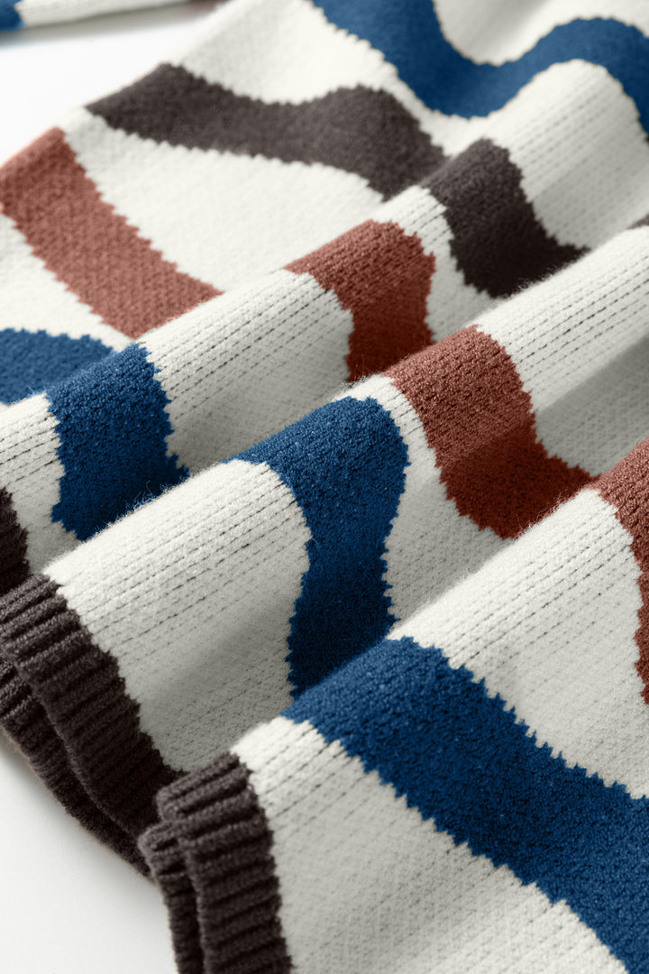 Multicolour Retro Wave Print Western Sweater