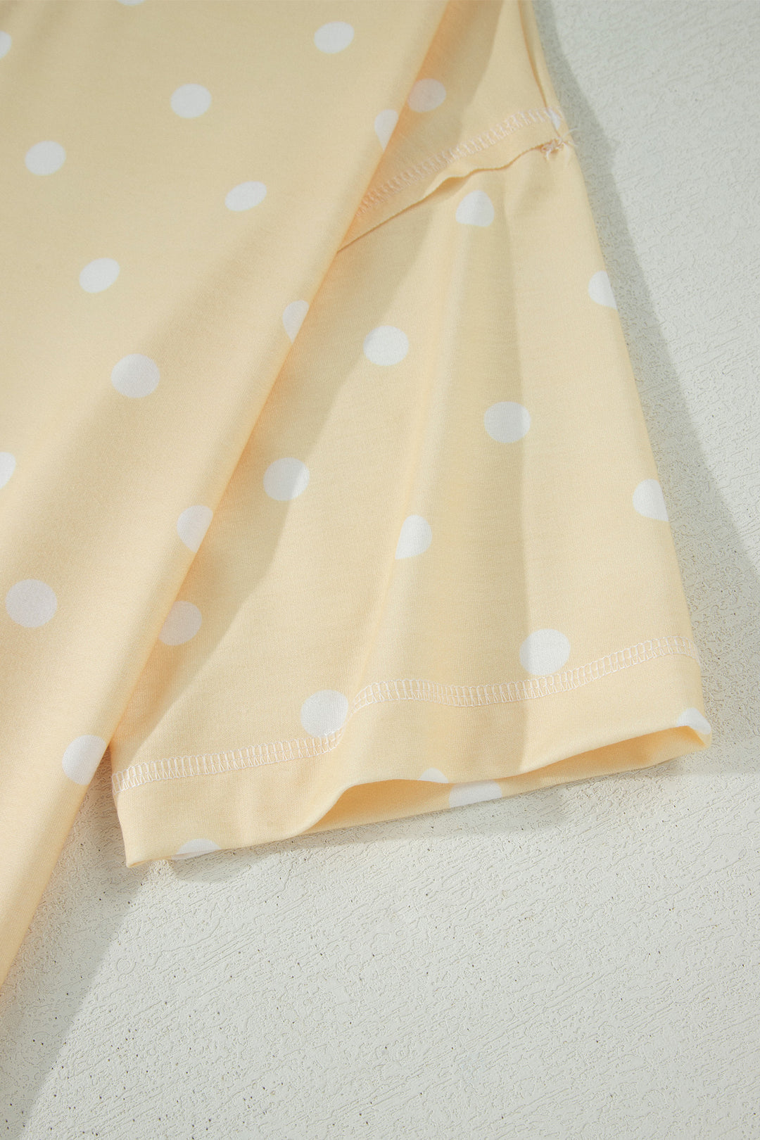 Yellow Exposed Seam Detail Polka Dot Loose Tee Drawstring Shorts Set